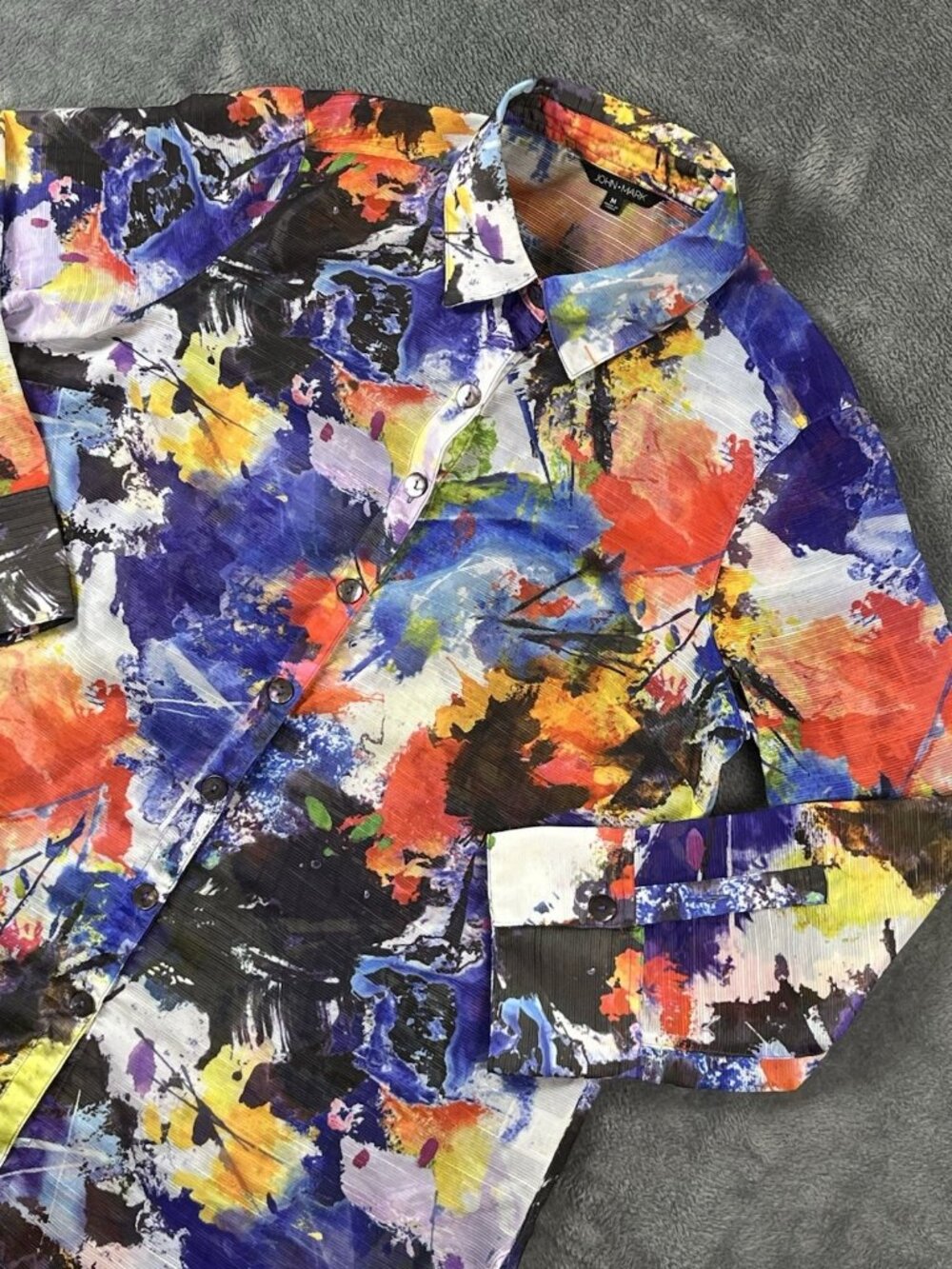 John Mark Semi-Sheer Artsy Button Tunic Top Size M Abstract Art-To-Wear